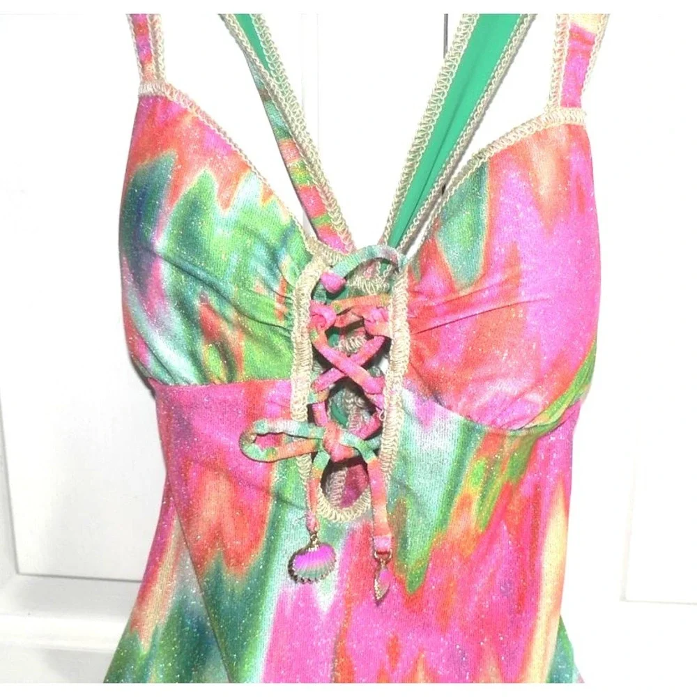 BECCA by Rebecca Virtue Women's Mirage Metallic Lace-Up One-Piece Swimsuit Small